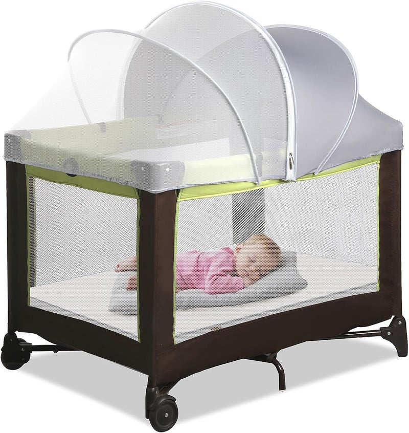 WANRU Pack N Play Tent Cover & Bassinet Canopy - Half-Blackout Breathable Mosquito Net with 2-Way Zipper for Bassinet, Travel Crib, Mini Crib & Playpen to Keep Cats Out (Gray-Large) - Image 1